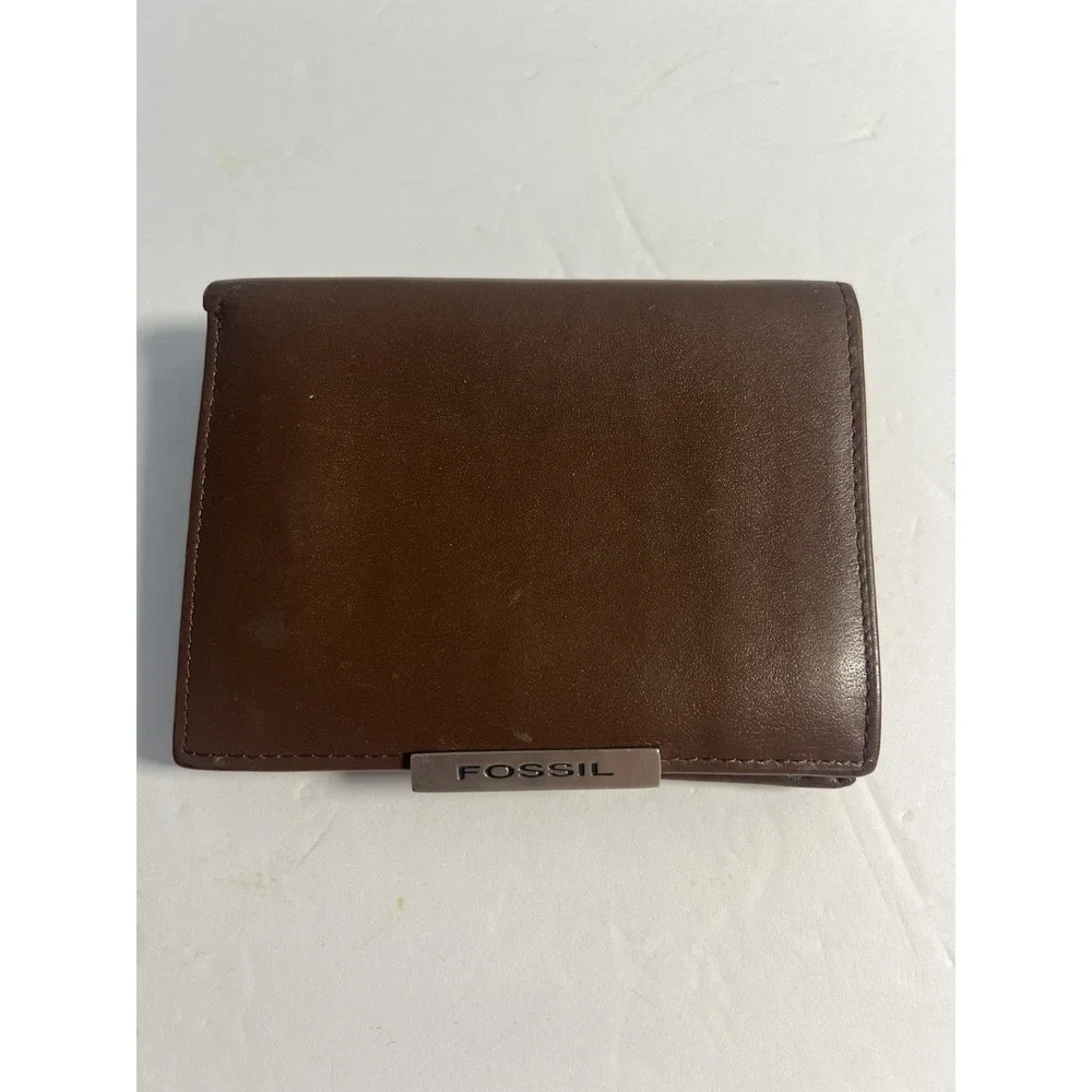 Fossil Mens Credit Card Holder Wallet Brown Leather Bifold